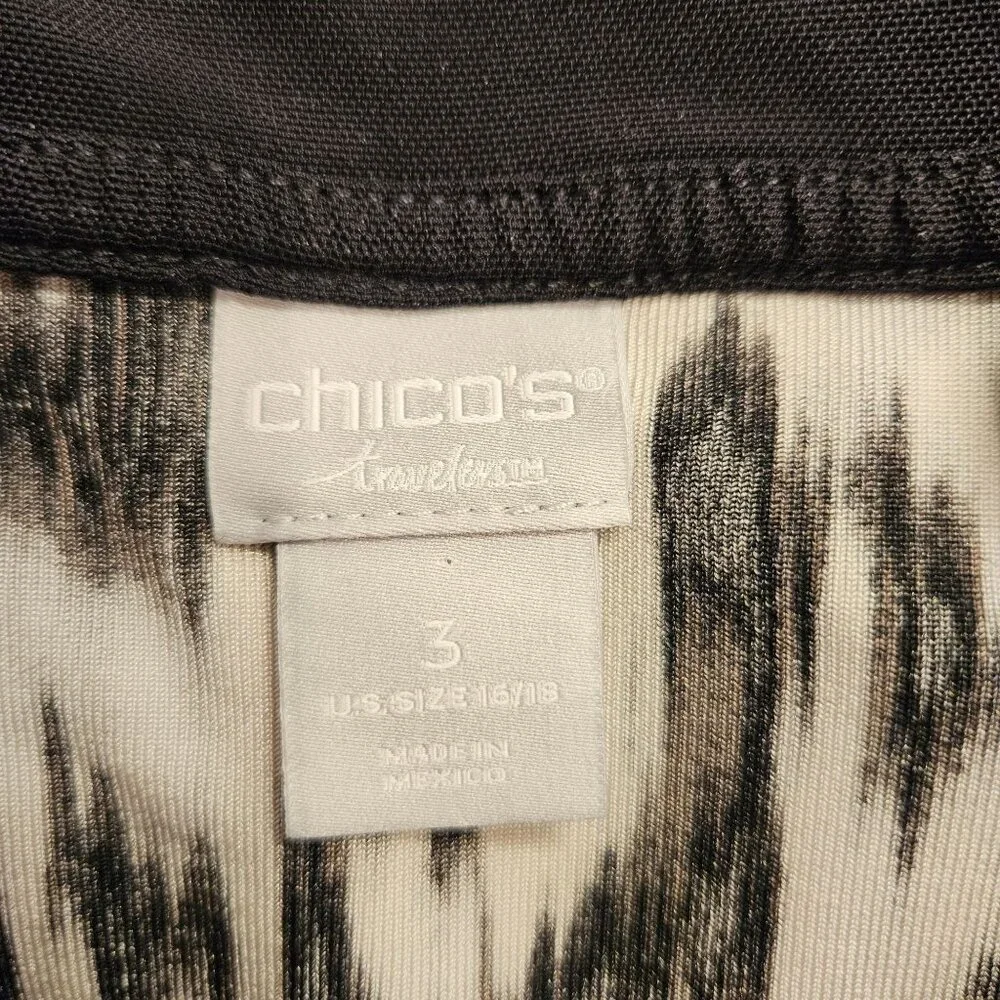 Chico's Size 3 Tunic Womens 16 Black White  Animal Print Stretchy Flowy Career - Picture 9 of 11